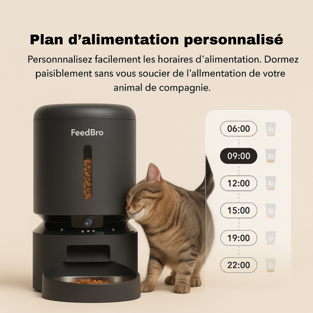 Distributeur Automatique de Croquettes pour Chat Connecté 4L - Feedbro