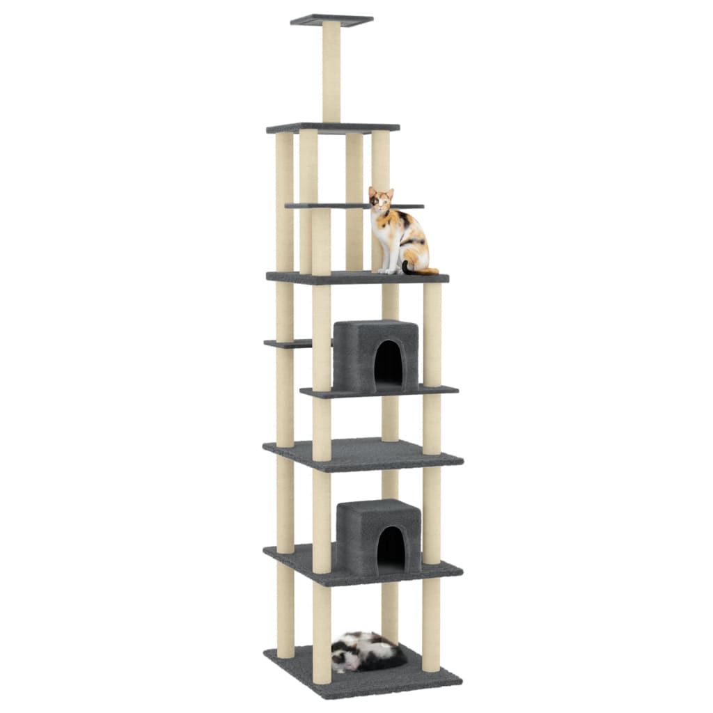 Arbre à chat avec griffoirs en sisal Gris foncé 216 cm